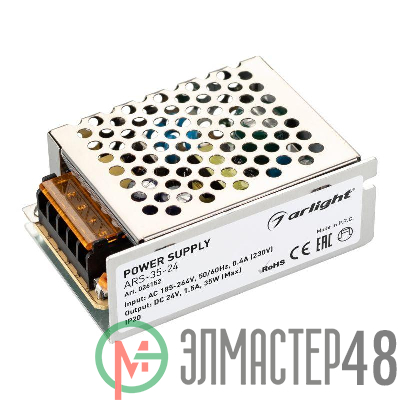 Блок питания ARS-35-24 24В 1.5А 35Вт IP20 сетка 2 года Arlight 026152