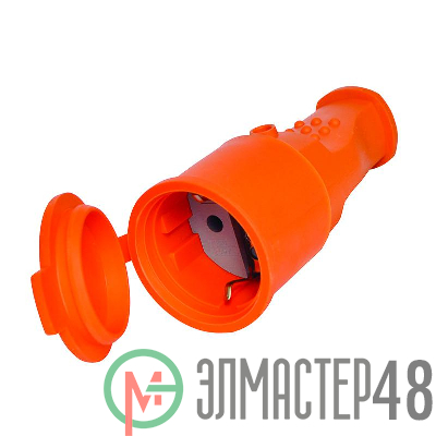 Разъем штепсельный 16А IP44 250В (еврослот) с заземл. каучук оранж. Universal 3038