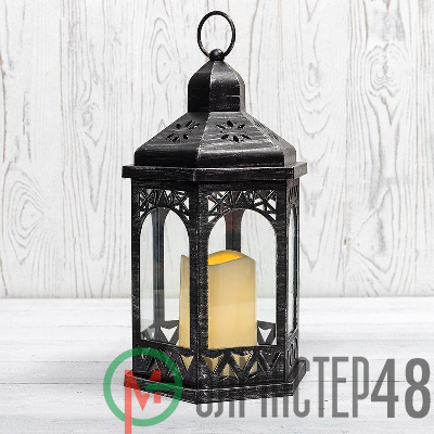 Фонарь декоративный со свечой 18х16.5х31см тепл. бел. корпус черн. Neon-Night 513-056