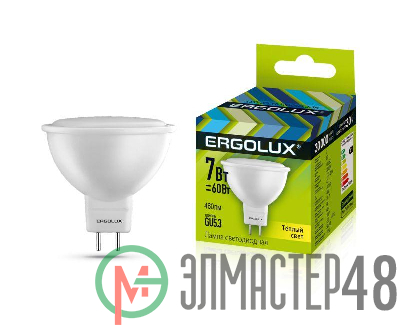 Лампа светодиодная LED-JCDR-7W-GU5.3-3000K 7Вт JCDR рефлектор 3000К тепл. бел. 180-240В Ergolux 12158