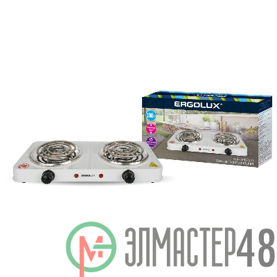 Электроплитка ELX-EP02-C01 2 конф. спиральный нагр. эл. 2000Вт 220-240В бел. Ergolux 13437