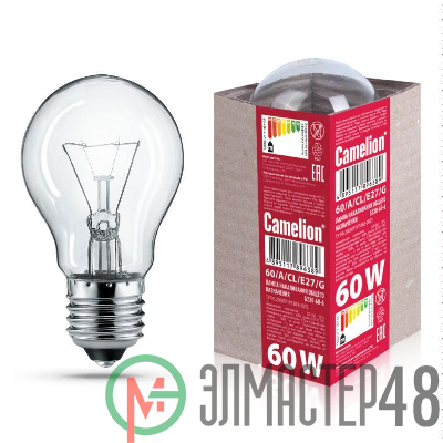 Лампа электрич. накаливания 60/A/CL/E27/G с прозр. колбой ЛОН ГОФРА Б230-60-6 Camelion 15042