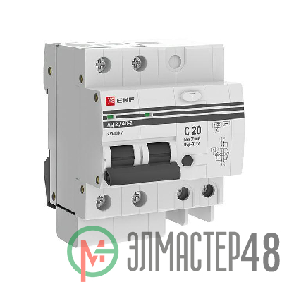 Выключатель авт. диф. тока 2п 4мод. C 20А 30мА тип AC 4.5кА АД-2 PROxima EKF DA2-20-30-pro