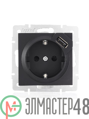Розетка 1-м СП Vesna с заземл. с заряд. устройством USB механизм черн. бархат LEZARD 742-4288-181