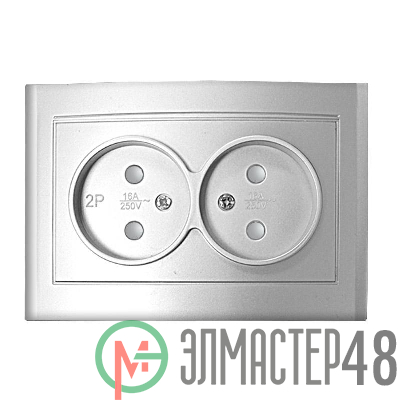 Розетка 2-м СП Бриллиант 16А IP20 защ. шторки без заземл. серебр. Universal 7949773