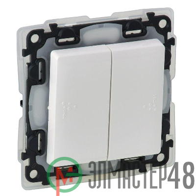 Механизм выключателя 2-кл. СП Valena Life 10А IP44 250В с лиц. панелью безвинт. зажимы бел. Leg 752155