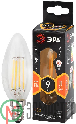 Лампа светодиодная филаментная F-LED B35-9w-827-E14 B35 9Вт свеча E14 тепл. бел. ЭРА Б0046991