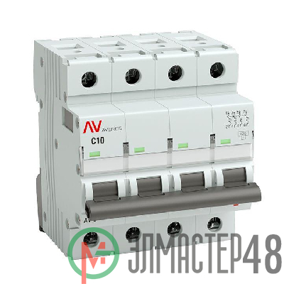 Выключатель автоматический модульный 4п C 10А 6кА AV-6 AVERES EKF mcb6-4-10C-av