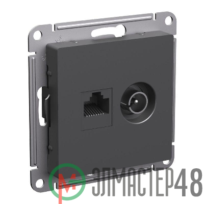 Розетка компьютерная + телевизионная 2-м AtlasDesign RJ45 кат.5E базальт SE ATN001489