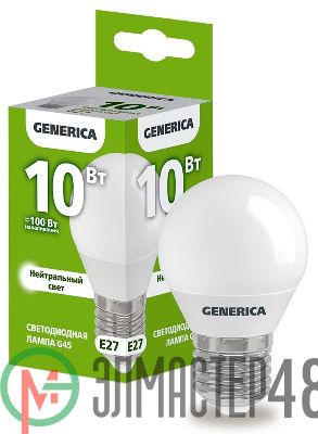 Лампа светодиодная G45 10Вт шар 4000К E27 230В GENERICA LL-G45-10-230-40-E27-G