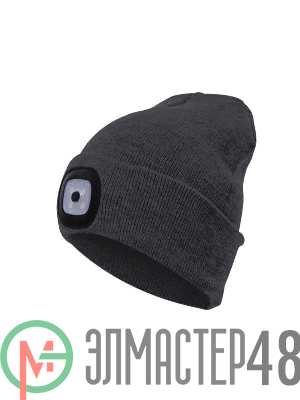 Шапка с фонариком 215х205х5 черн. (фонарь 66х50х15мм снимается; аккум. 3.7В/200мА.ч) 3 режима свечения Космос KOCHat_black