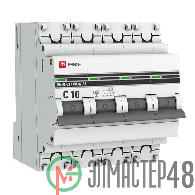 Выключатель автоматический модульный 4п C 10А 4.5кА ВА 47-63 PROxima EKF mcb4763-4-10C-pro