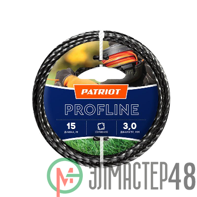 Леска Profline D3.0мм L15м (скрученный квадрат) 300-15-5 на пластиковой обойме черн. PATRIOT 805402211