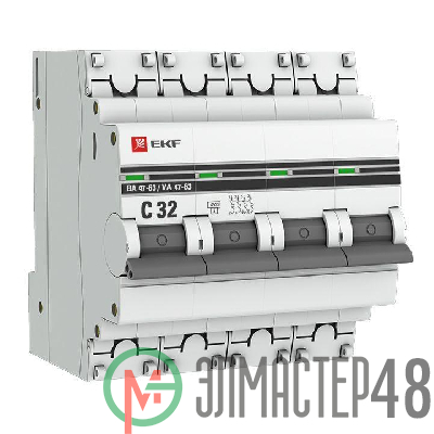 Выключатель автоматический модульный 4п C 32А 4.5кА ВА 47-63 PROxima EKF mcb4763-4-32C-pro