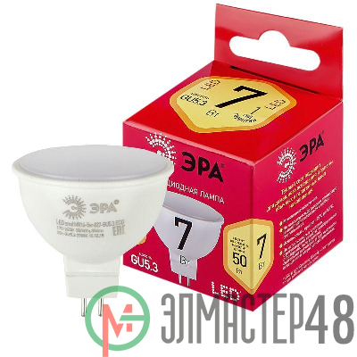 Лампа светодиодная RED LINE LED MR16-7W-827-GU5.3 R 7Вт MR16 софит 4000К нейтр. бел. GU5.3 Эра Б0050231