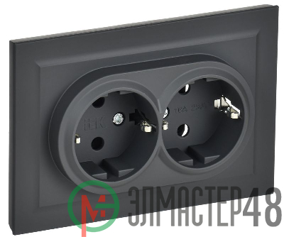 Розетка 2-м СП BRITE РС12-3-БрГ 16А в сборе с заземл. без защ. шторок графит IEK BR-R21-16-K53-F
