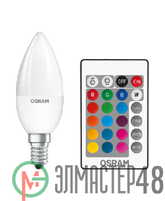 Лампа светодиодная LED STAR+ DIM с пультом B 25 4.5W/827 свеча 4.5Вт 2700К тепл. бел. E14 250лм 220-240В мат. пласт. OSRAM 4058075045736