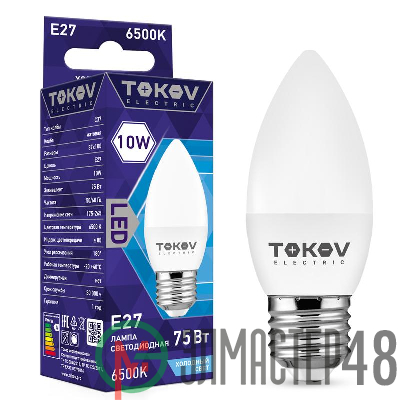 Лампа светодиодная 10Вт С37 6500К Е27 176-264В TOKOV ELECTRIC TKE-C37-E27-10-6.5K