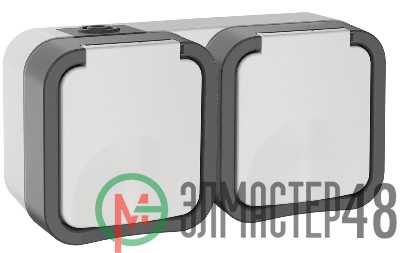 Розетка 2-м ОП TORS 16А IP55 TS222 горизонт. с заземл. с крышкой бел. IEK TS-R26-16-55-G-K41