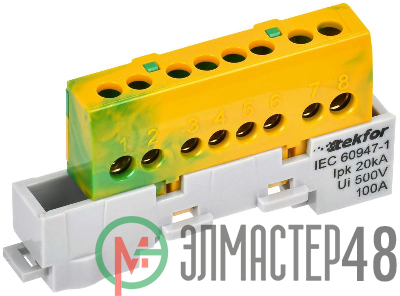 Шина PE "земля" изол. на универс. держ. 6х9-8-ЖЗ TEKFOR IEK TF-NN10-08-KL-K52