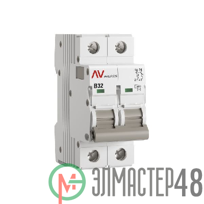 Выключатель автоматический модульный 2п B 32А 6кА AV-6 AVERES EKF mcb6-2-32B-av