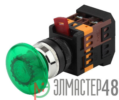 Кнопка AELA-22 "Грибок" d22мм 1з+1р неон/240В BBG20-AELA-K06E зел. ЭРА Б0045631