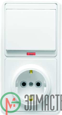 Блок БКВР-056 Бэлла (1-кл. выкл. с подсветкой + розетка с заземл.) бел. Кунцево 5821