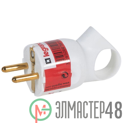 Вилка электрич. каб. Helium 16А 2P+E прямая с кольцом бел. Leg 050190