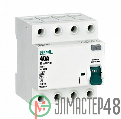 Выключатель дифференциального тока 4P 40А 30мА тип AC 6кА УЗО-03 SchE 14235DEK