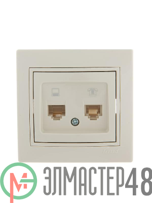 Розетка компьютерная + телеф. СП Мира RJ11 + RJ45 крем/крем. Lezard 701-0303-143