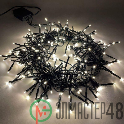 Гирлянда светодиодная "Нить Мишура" 2м 200LED 220В IP20 зел. провод тепл. свет ЭРА Б0047970