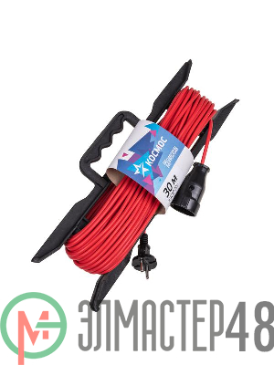Удлинитель-шнур на рамке 1х30м 6А ПВС 2х0.75 Космос YPKsm30m-1g(6A)