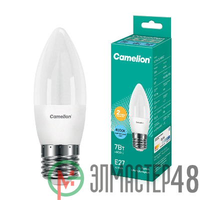 Лампа светодиодная LED7-C35/845/E27 7Вт свеча 4500К бел. E27 560лм 220В Camelion 12078