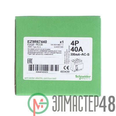 Выключатель дифференциального тока селективный ВДТ EASY9 (УЗО) 4П 40А 300мА AC-S 400В SchE EZ9R67440