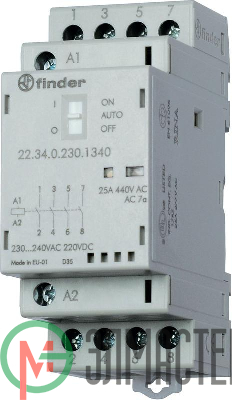 Контактор модульный 4NO 25А AgNi 24В AC/DC 35мм IP20 опции: мех. индикатор + LED FINDER 223400241320