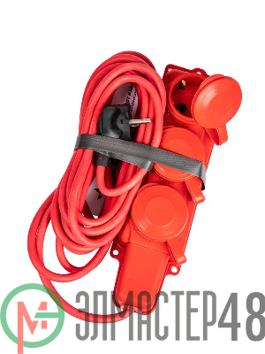 Удлинитель на каучуковой колодке 3х5м 16А IP44 250В 4кВт каучук КГ 3х2.5 красн. УХз16 Россия КОСМОС YKsm5m-3g(16A)KG-R
