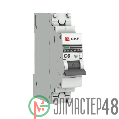 Выключатель автоматический модульный 1п C 6А 6кА ВА 47-63 PROxima EKF mcb4763-6-1-06C-pro