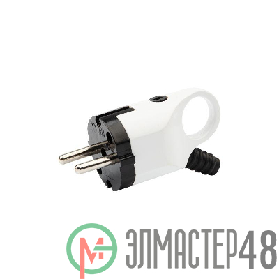 Вилка Евро угловая 16А с заземл. с ушком (кольцом) бел.-черн. Rexant 11-8952