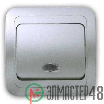 Выключатель 1-кл. 1п СП Mimoza 10А IP20 с подсветкой серебр./серебр. Makel 23421