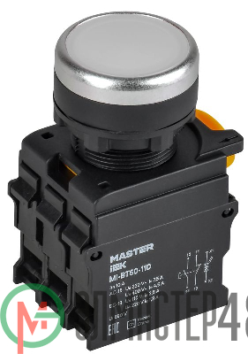Кнопка d22мм 1НО+1НЗ MASTER с подсветкой бел. IEK MI-BT60-11D-3-12-K01