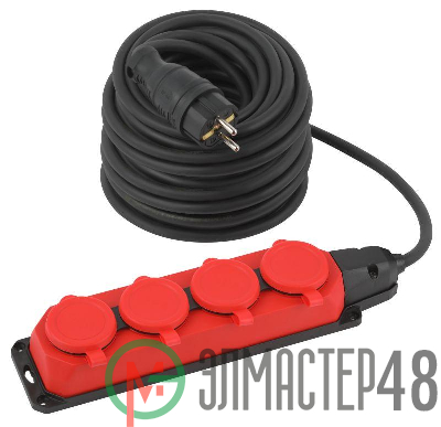 Удлинитель силовой UK-4e-3x1.5-30m-IP44(KG) с заземлением 4 розетки каучук 30м КГ 3х1.5кв.мм IP44 Эра Б0057588