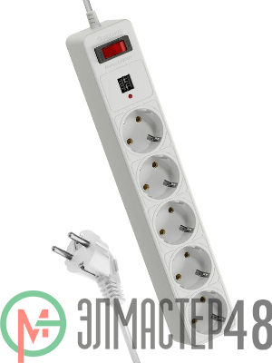 Удлинитель с сетевым фильтром 5х1.8м с заземл. 10А IP20 2.2кВт с предохранителем 3х0.75 2 USB разъема 2.1А 5В индикатор сети бел. КОСМОС FKsm1.8m-5g(W)USB