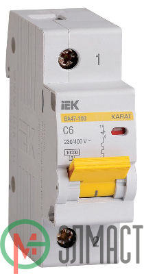 Выключатель автоматический модульный 1п C 6А 10кА ВА47-100 KARAT IEK MVA40-1-006-C