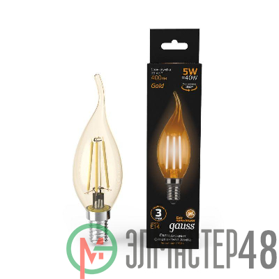 Лампа светодиодная Black Filament Свеча на ветру E14 5Вт 2700К Golden Gauss 104801005