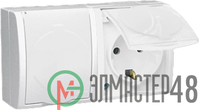 Розетка 2-м ОП Simon15 с защ. крышкой с заземл. IP54 бел. Simon1594433-030