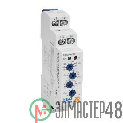 Реле контроля фаз OptiRel D PHS-3-1M-06-PN-2 повышенного/пониженного настр асимметрии 3Ф+N 2CО КЭАЗ 331996