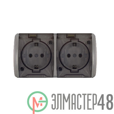 Розетка 2-м ОП Клио 16А IP54 с заземл. с прозр. крышкой сер. UNIVersal К2232-Gr
