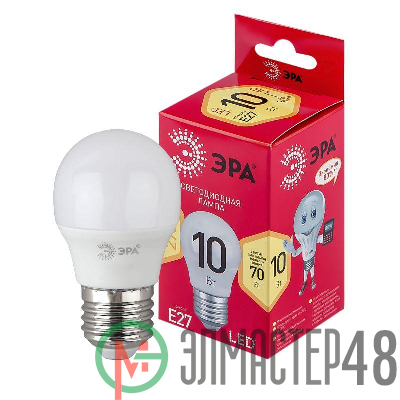 Лампа светодиодная RED LINE LED P45-10W-827-E27 R 10Вт P45 шар 2700К тепл. бел. E27 Эра Б0050698