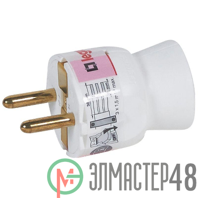 Вилка электрич. каб. Helium 16А 2P+E прямая бел. Leg 050187