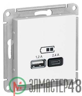 Розетка USB AtlasDesign тип A+C 5В/2.4А 2х5В/1.2А механизм лотос SE ATN001339